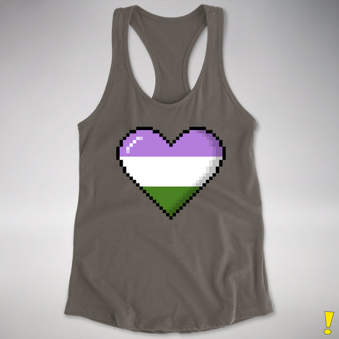 Genderqueer Pride 8-Bit Pixel Heart Racerback Tank - Dark Grey